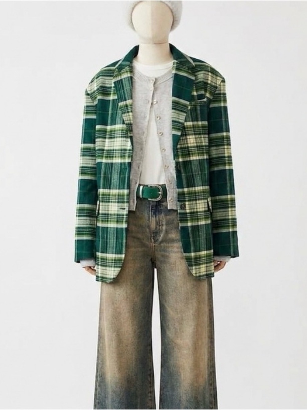 NWT Free People Green Plaid Reggie Blazer Size Large